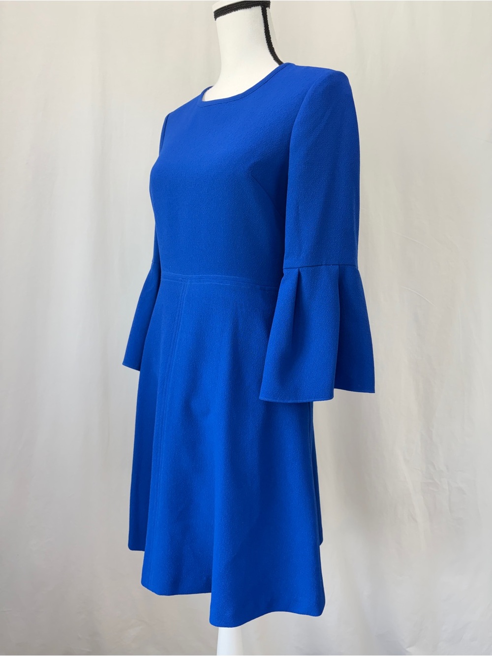 Eliza J Seamed Fit & Flare Cobalt Blue Wedding Guest Dress Bell Sleeve Size 4 - Picture 3 of 17